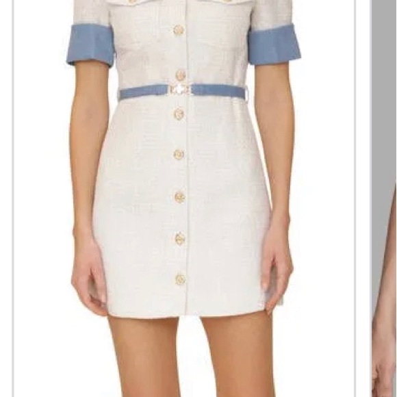 Avec Les Filles Dresses & Skirts - Avec Les Filles White and Blue Mini Dress